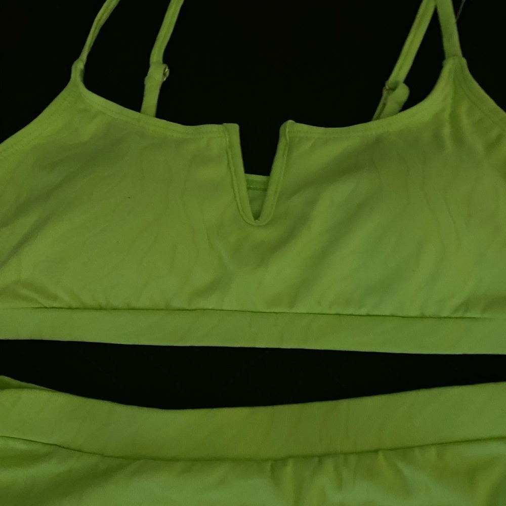 Cabana del Sol Y2K Retro High Rise Vibrant Lime Green Textured Bikini Set Small - Picture 5 of 10
